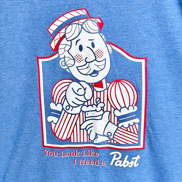 Pabst Beer “You Look Like I Need A Pabst” Cartoon Bartender Blue T Shirt Adult L - Picture 3 of 6